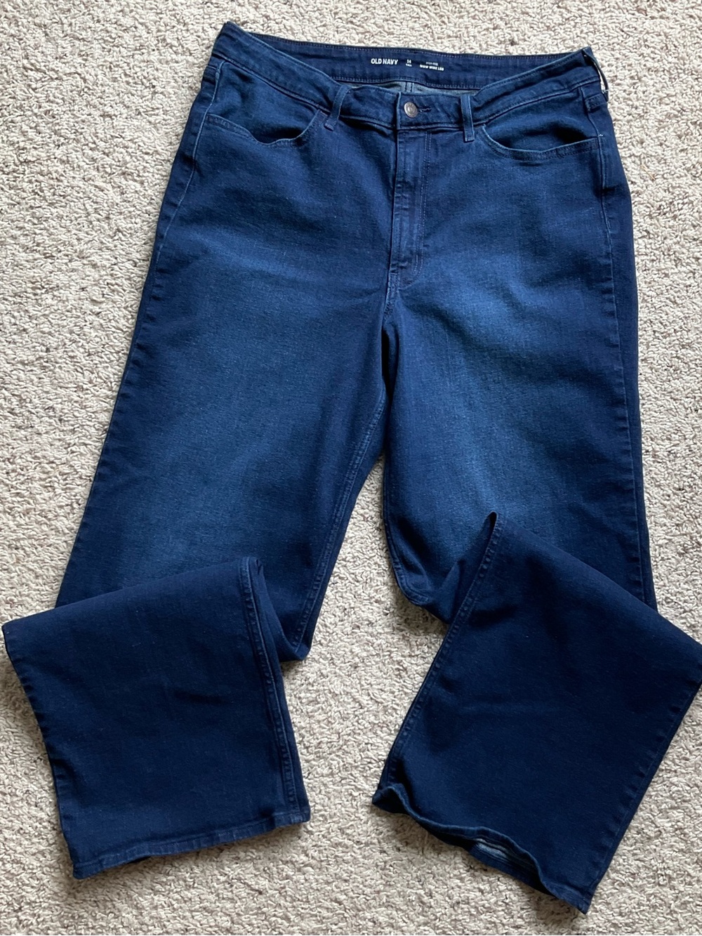 Old Navy Dark Wash Blue high rise WOW wide leg Jeans women’s 14 tall